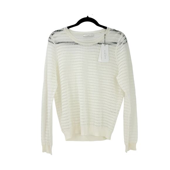Sandro Paris Open Knit Pullover Sweater Long Sleeve White Size 3 /US 8 NWT